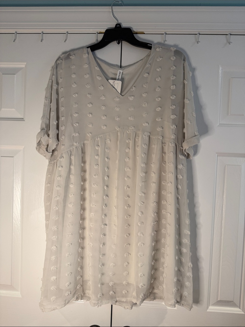 V-Neck Zenana Bone Babydoll Mini Dress